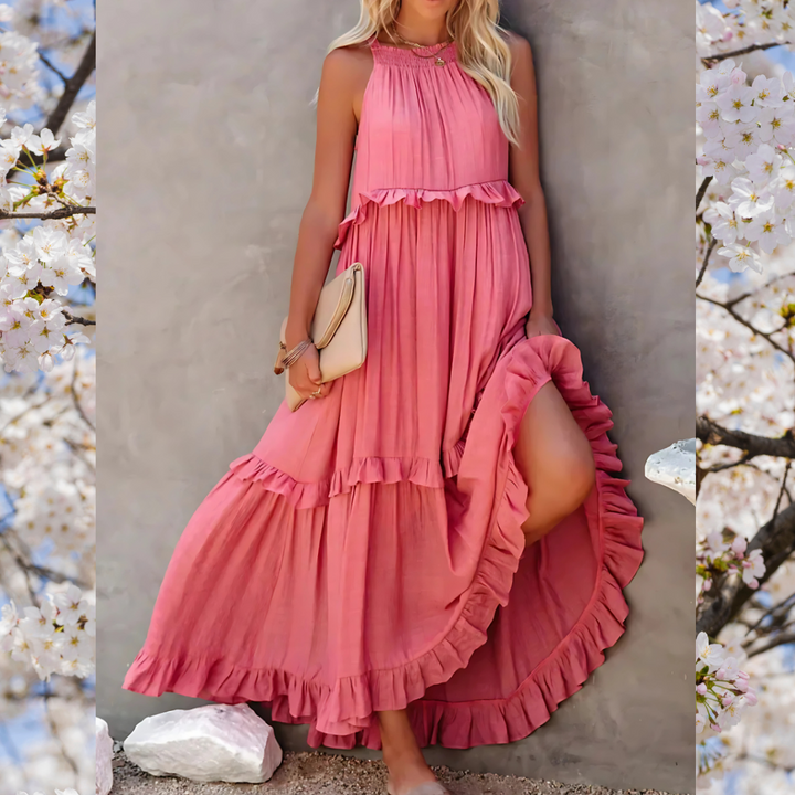 Meara | Halter Ruffle Maxi Dress