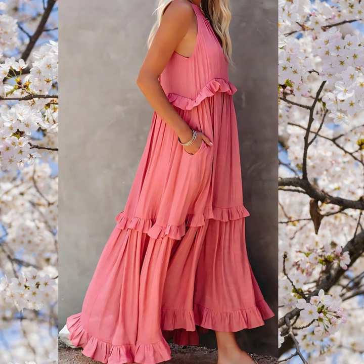 Meara | Halter Ruffle Maxi Dress