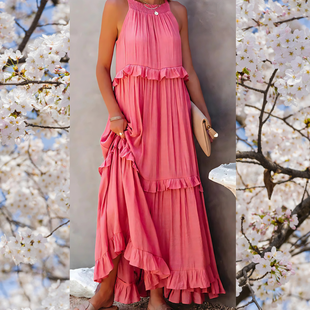 Meara | Halter Ruffle Maxi Dress