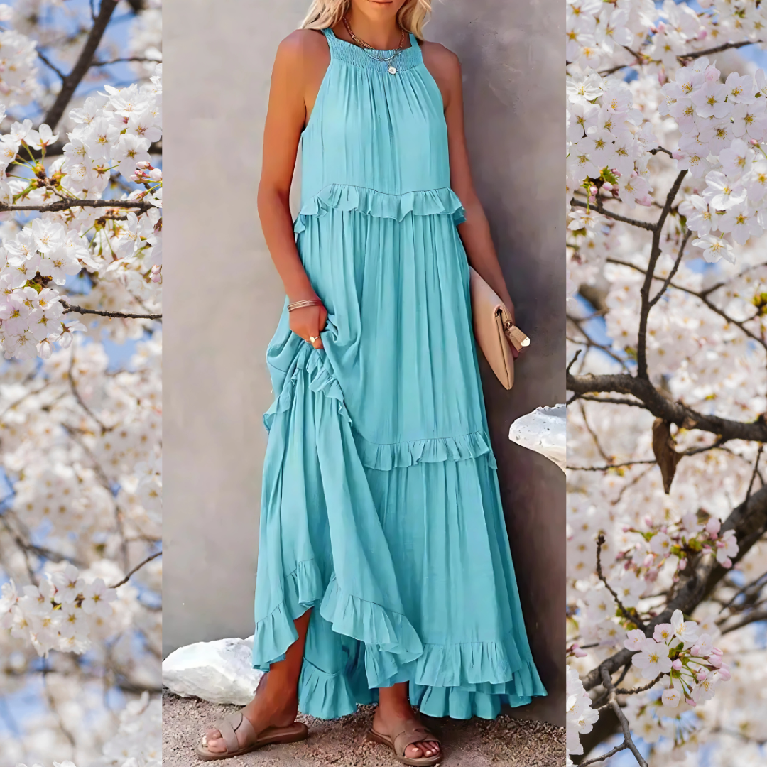 Meara | Halter Ruffle Maxi Dress